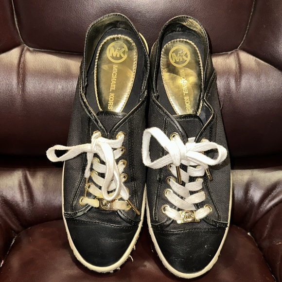 Michael Kors Black Leather & Canvas Trainers - Picture 4 of 16